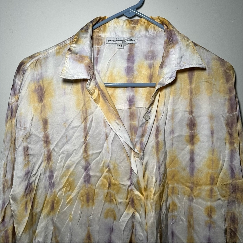 Young Fabulous & Broke Boho Yellow and Purple Tie Dye Button Down Shirt Size XS - Picture 4 of 16